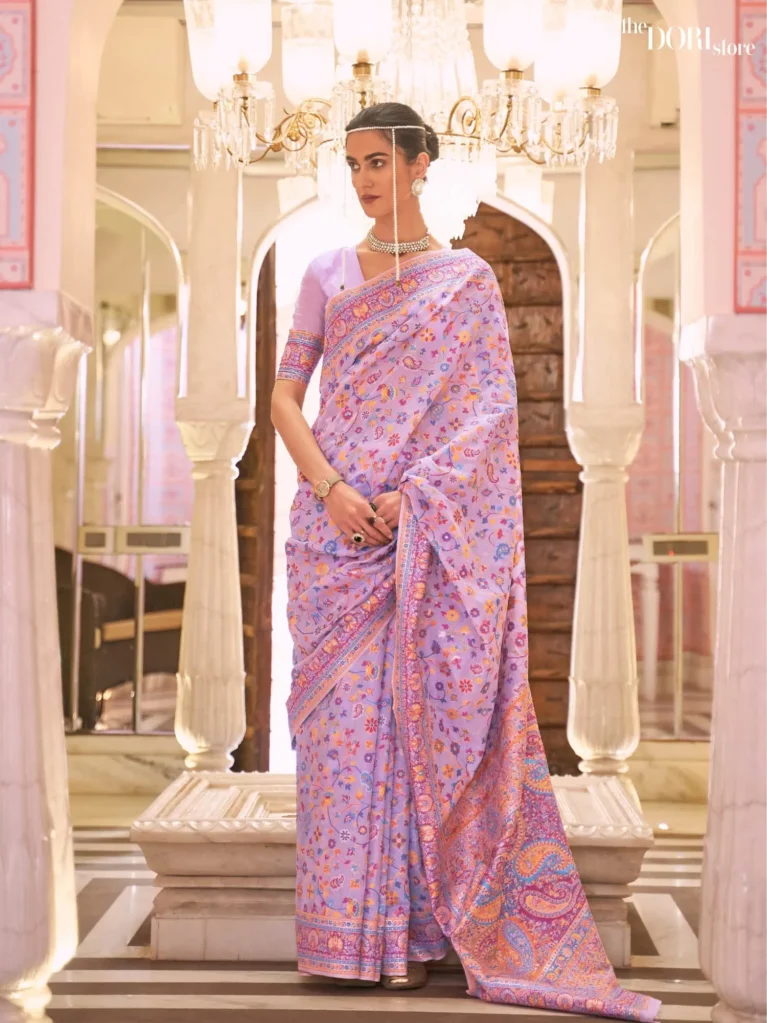 Lavender Designer Kashmiri Handloom Weaving Silk Saree - party wear saree