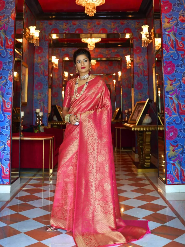 Royal Princess Pink Kanjeevaram Silk Saree - party wear saree