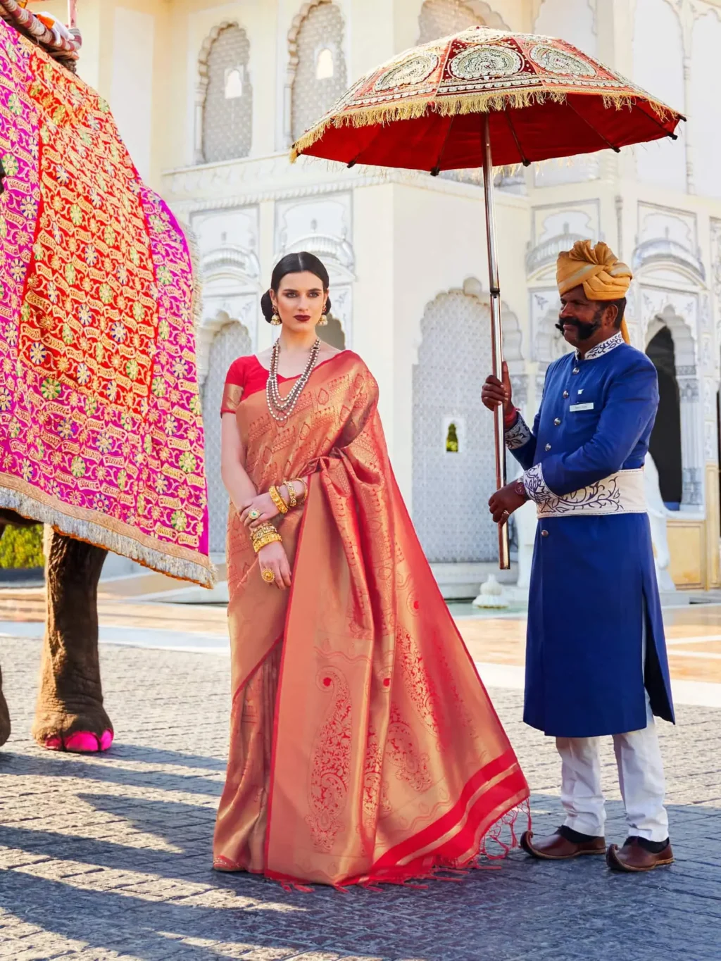 Luxury Red Bridal Kanjeevaram Silk Saree - party wear saree