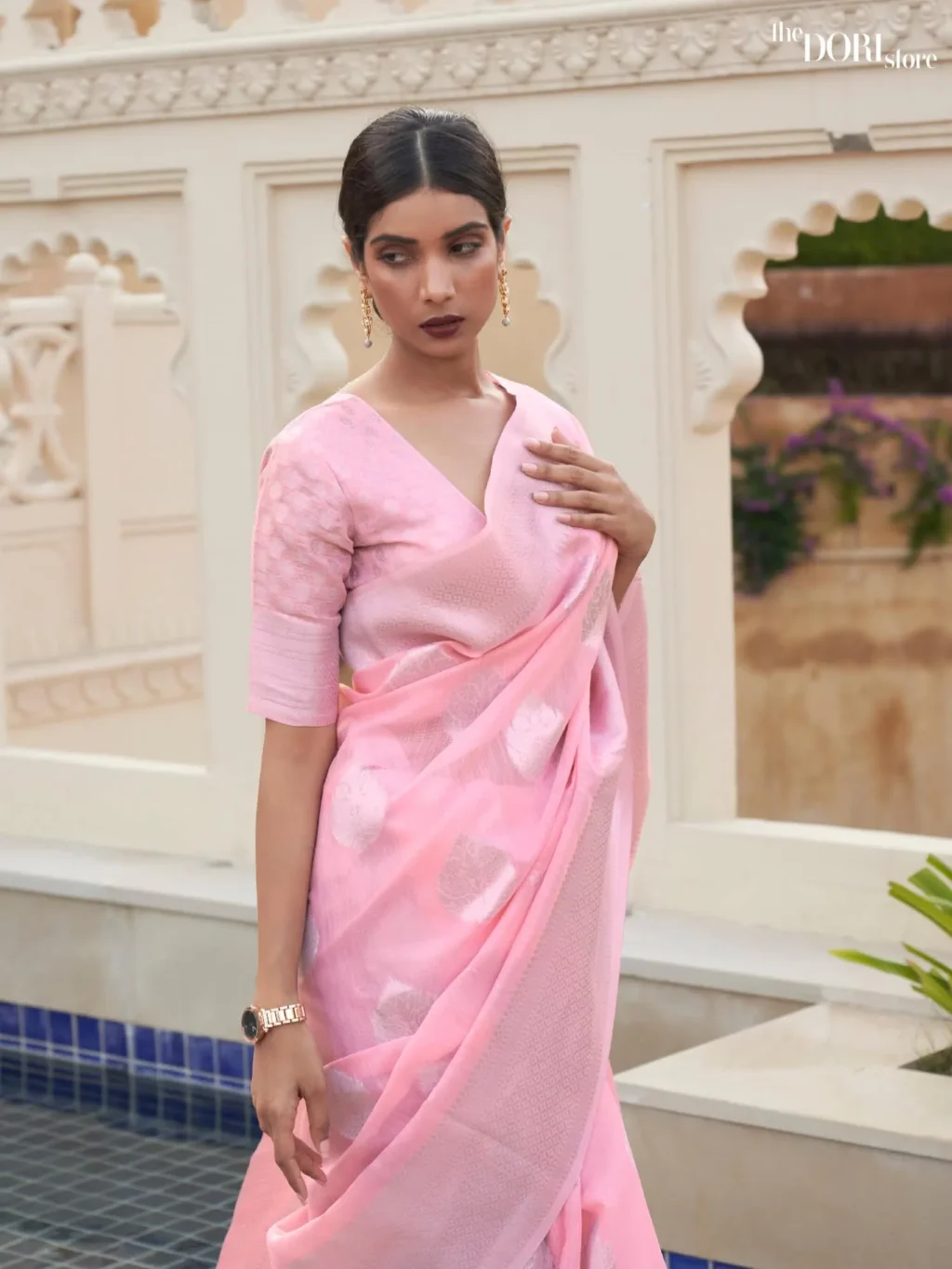 Light Pink Pure Linen saree Weaving Saree - Image 2