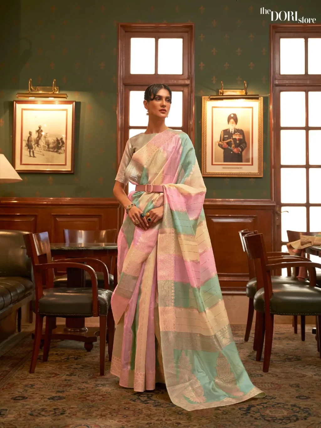 Beautiful Green and Pink Multicolor Organza Silk Saree - party wear saree