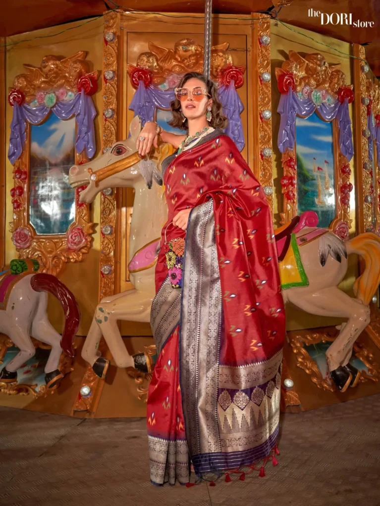 Red Festive Wear Banarasi Woven Silk Saree - party wear saree