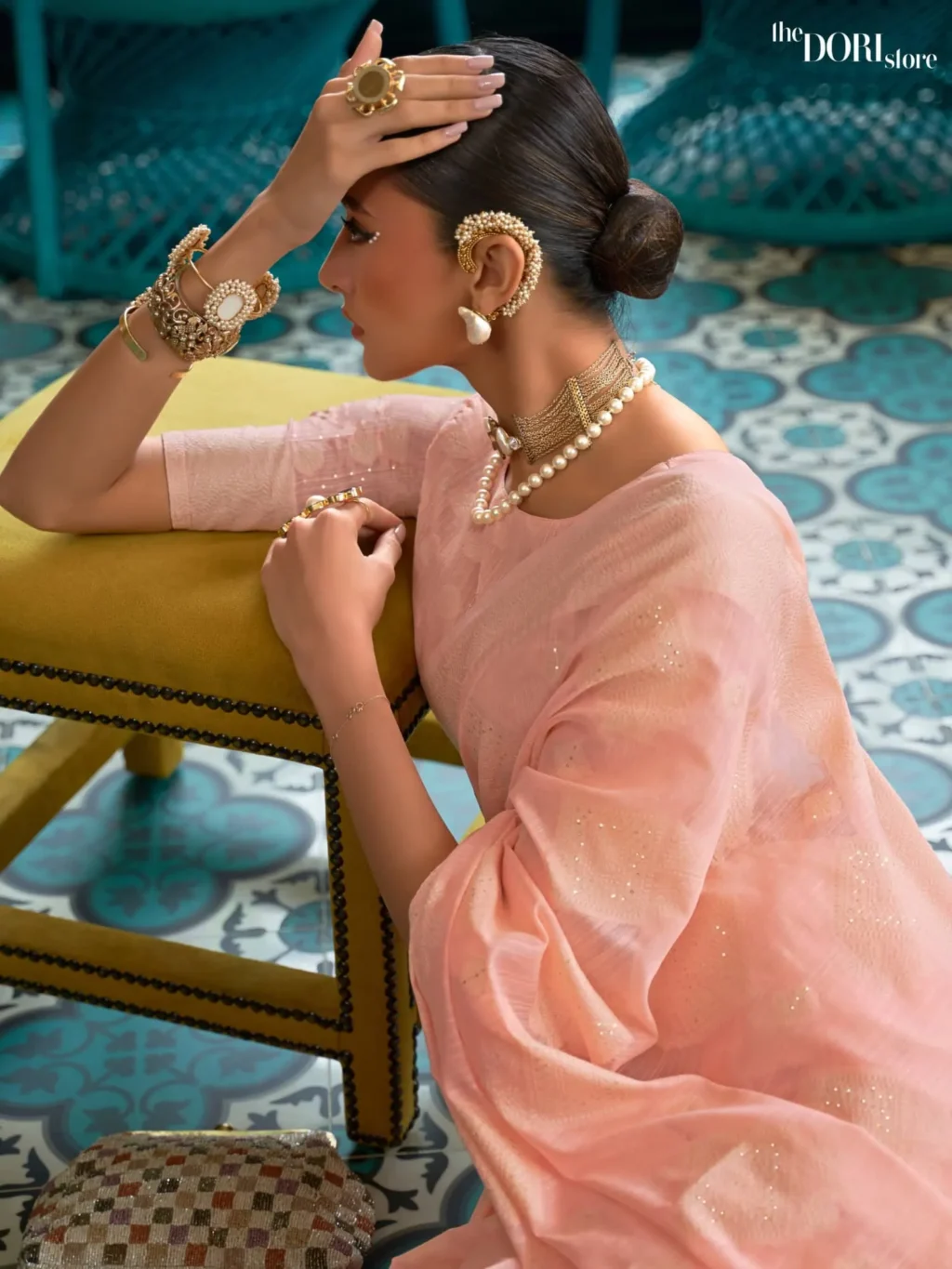 Light Pink Chickankari Lucknowi  Banarasi Silk Saree - Image 2