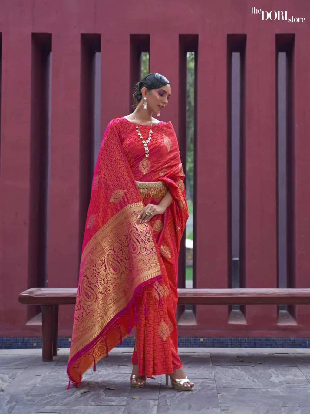 Exclusive Red Satin Sillk Banarasi Saree - party wear saree