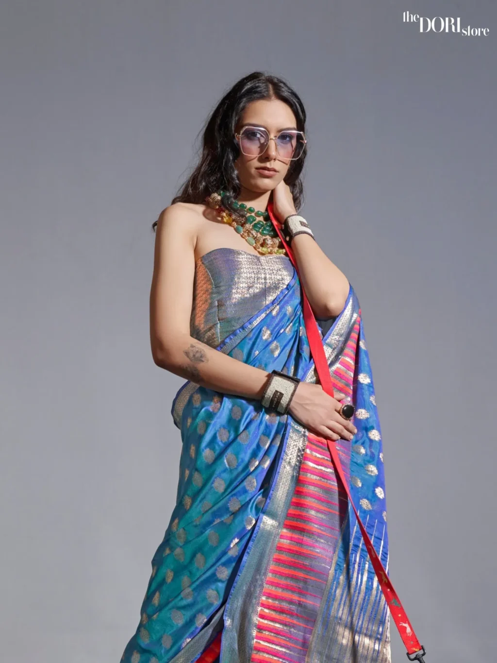 Royal Blue Zari Woven Pure Handloom Banarasi Silk Saree - Image 2