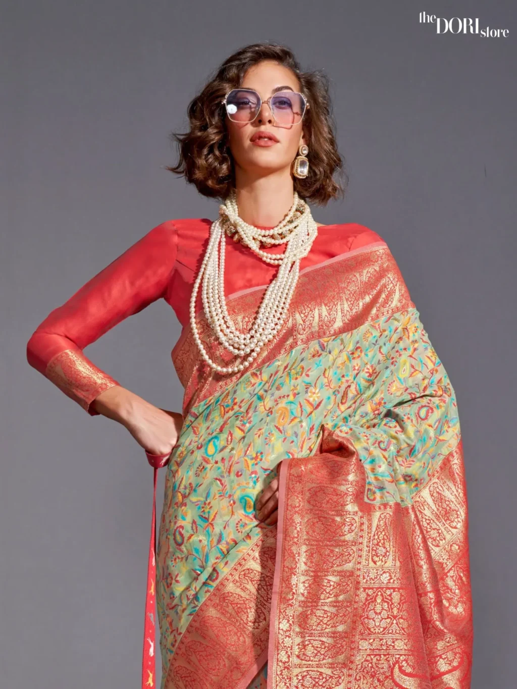 Pista Green Modal Kashmiri Woven Silk Saree - Image 3