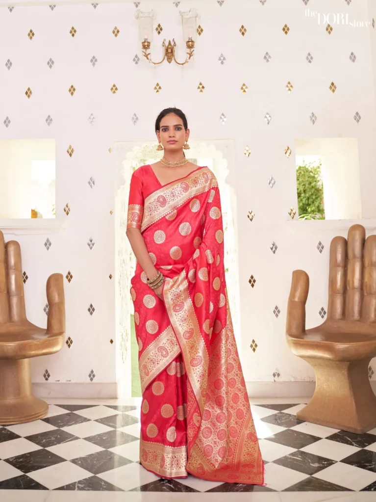 Bautiful Pink Banarasi Satin Silk Saree - party wear saree
