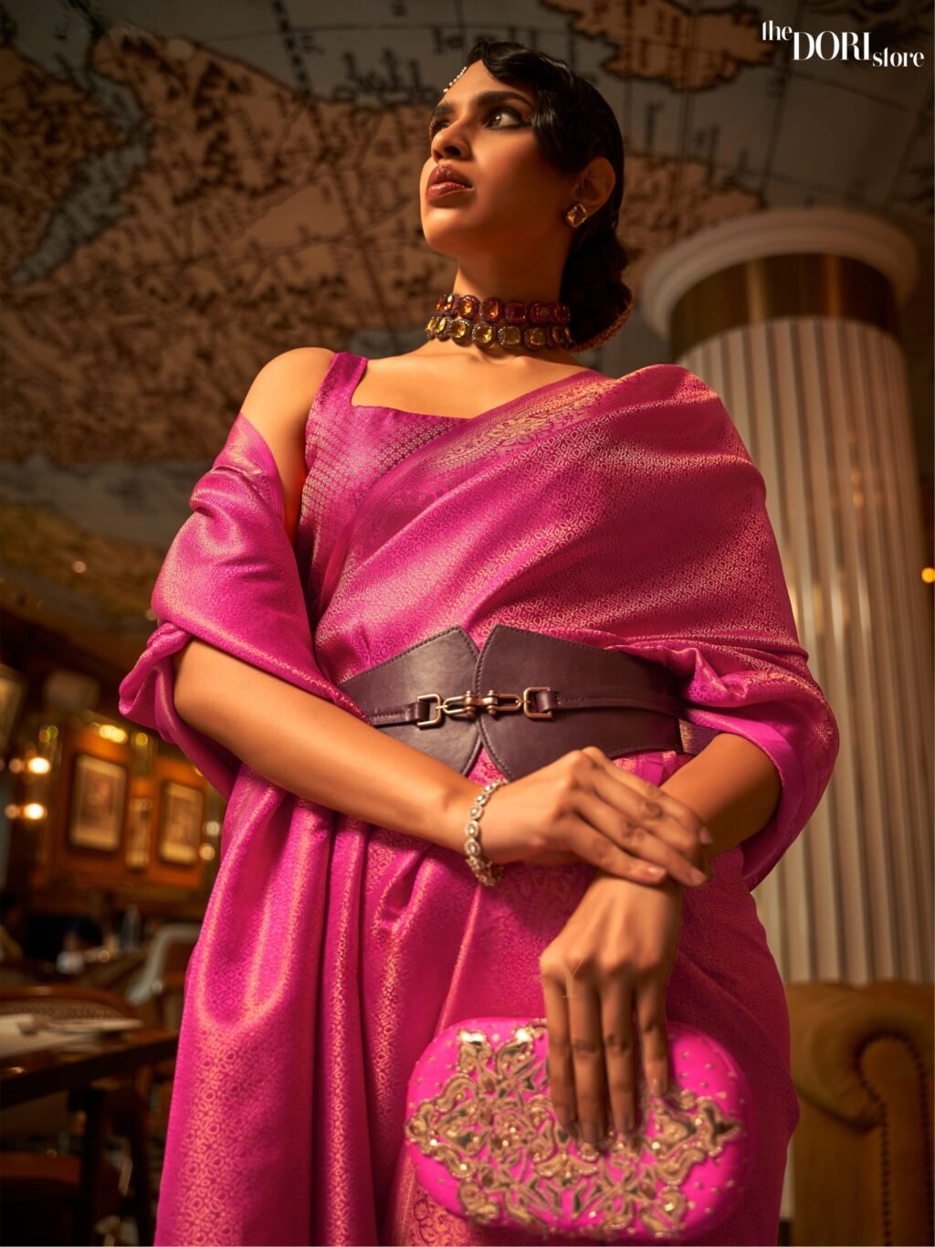 Ethnic Pink Dual Tone Kanjeevaram Silk Saree - Image 2