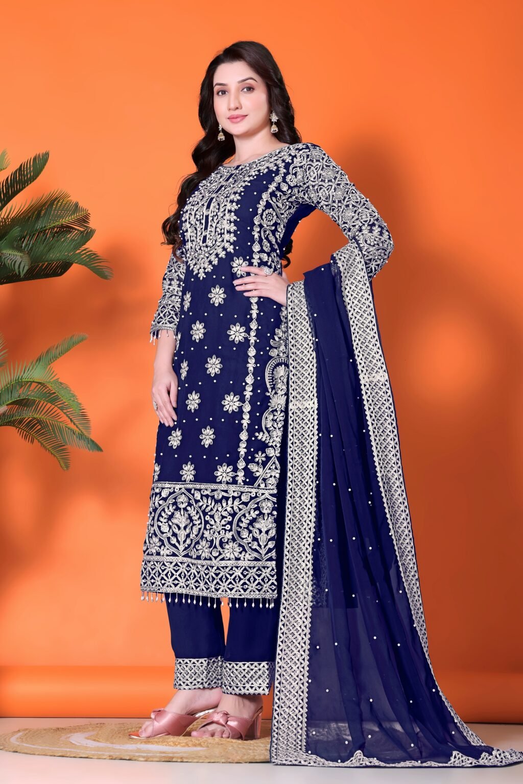 Partywear Salwar Suit in Chinon Silk and Georgette fabric