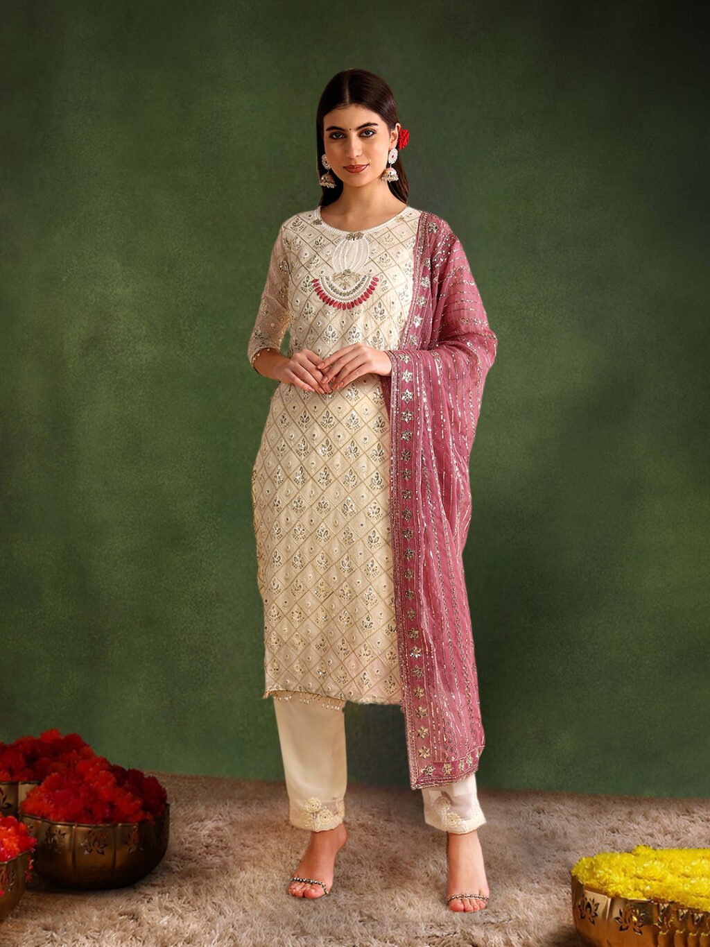 Partywear Salwar Suit in Chinon Silk and Georgette fabric