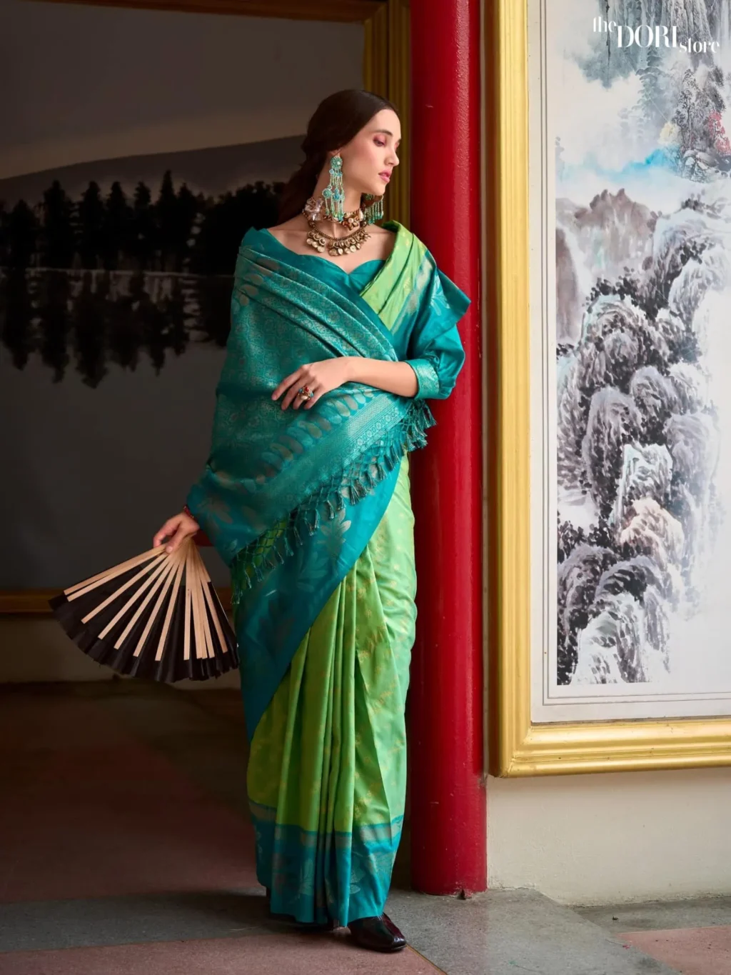 Bluish Sea Green Pure Soft Banarasi Silk Saree - Image 3