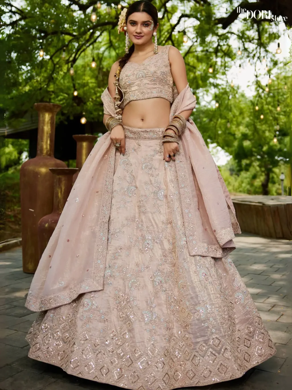 Image of Nude Tissue Sequinse embroidery Semi-Stitched Lehenga choli  showing its unique design and quality.