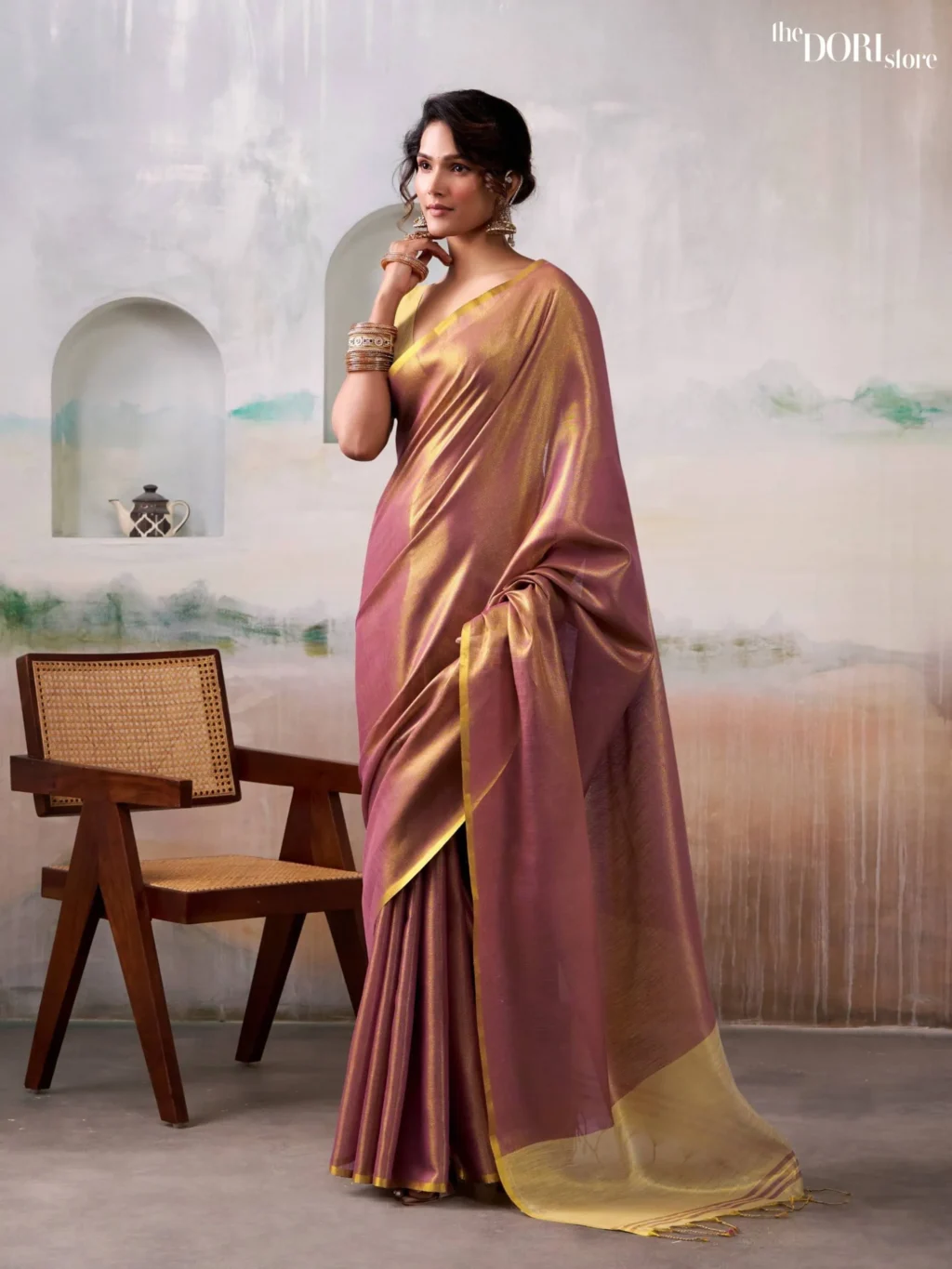 Rosegold Pure Handloom Tissue Silk Saree for Women - Designer ANVIKA TISSUES with Beautiful Fabric and Elegant Design.