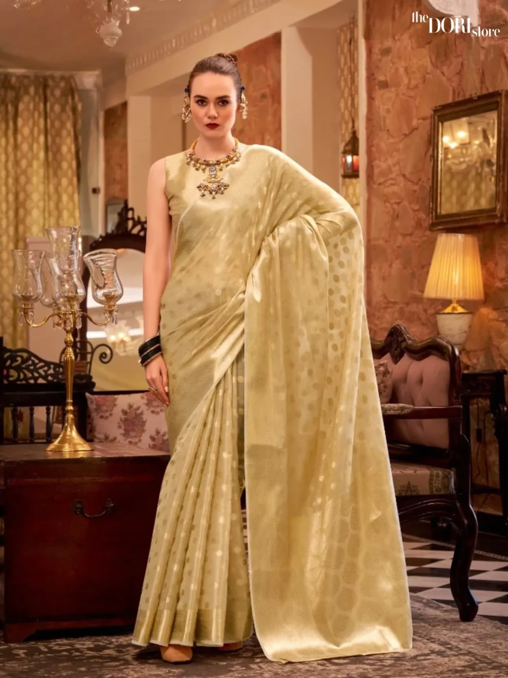 Rich Golden Partywear Tissue Silk Woven Saree for Women - Designer Pluto  with Beautiful Fabric and Elegant Design.