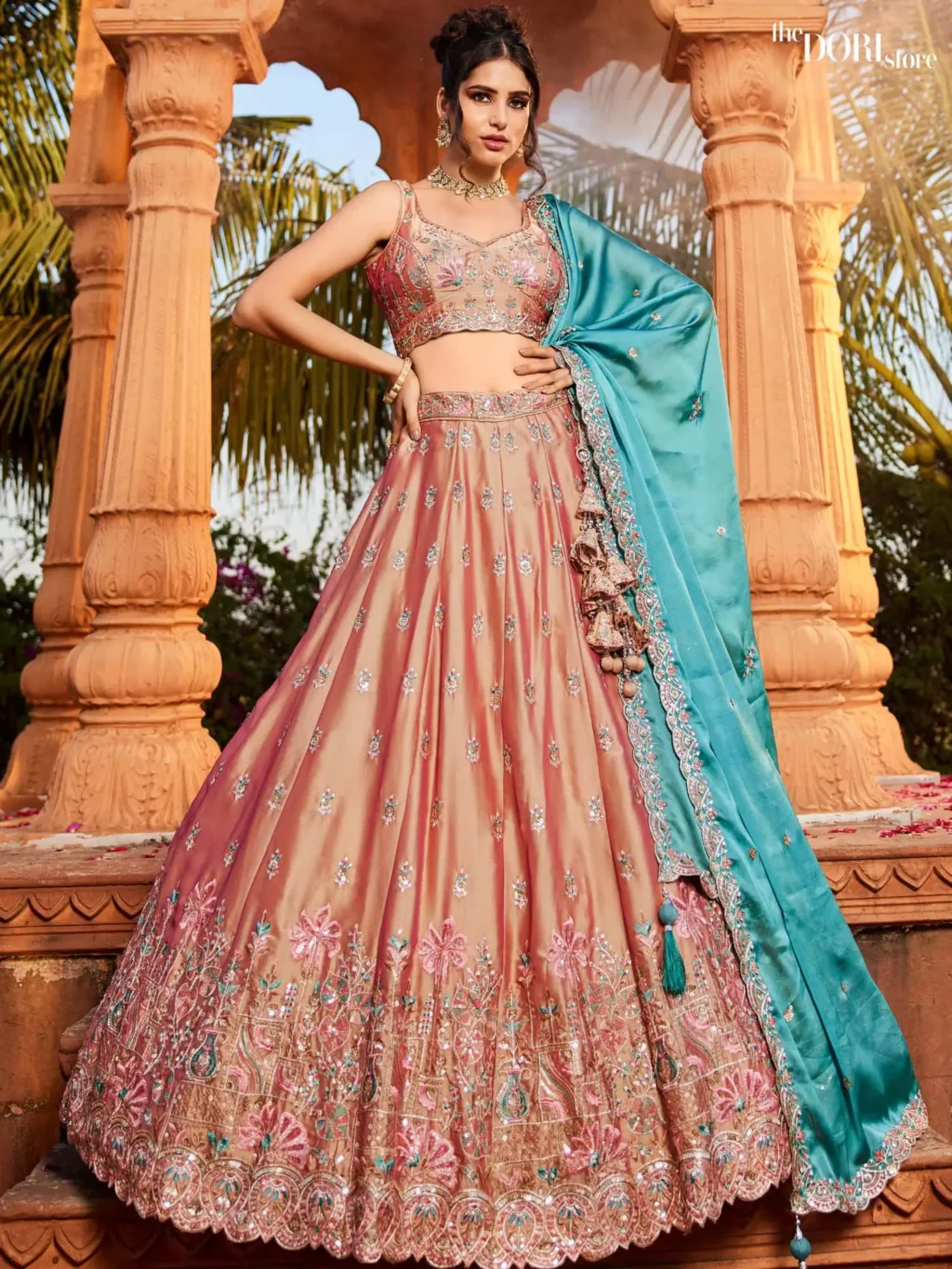 Image of Nude Georgette Sequins embroidery Semi-Stitched Lehenga choli  showing its unique design and quality.