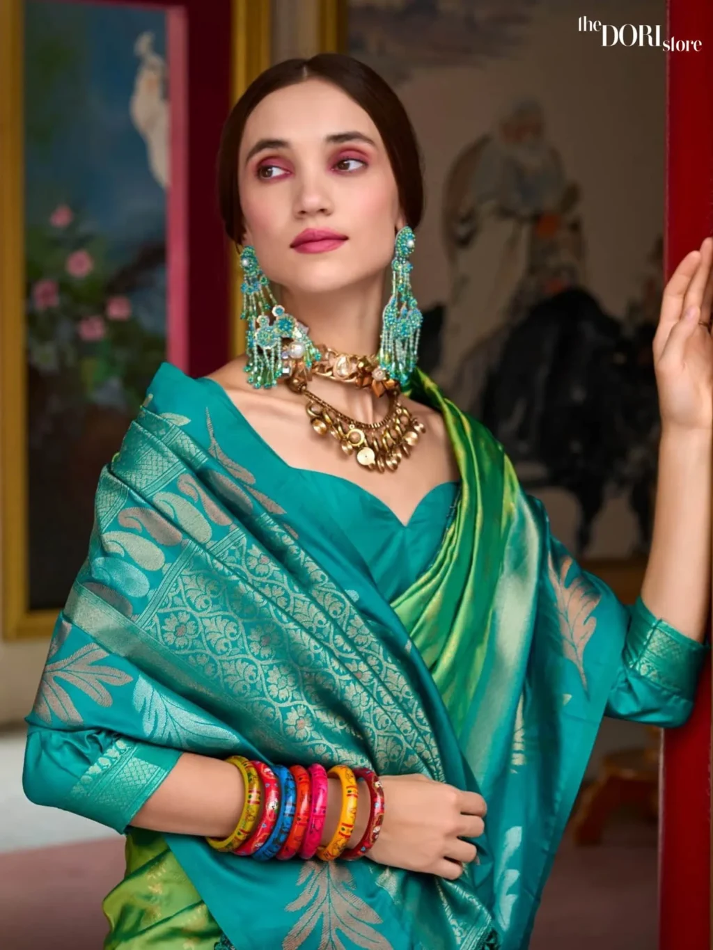 Bluish Sea Green Pure Soft Banarasi Silk Saree - Image 4