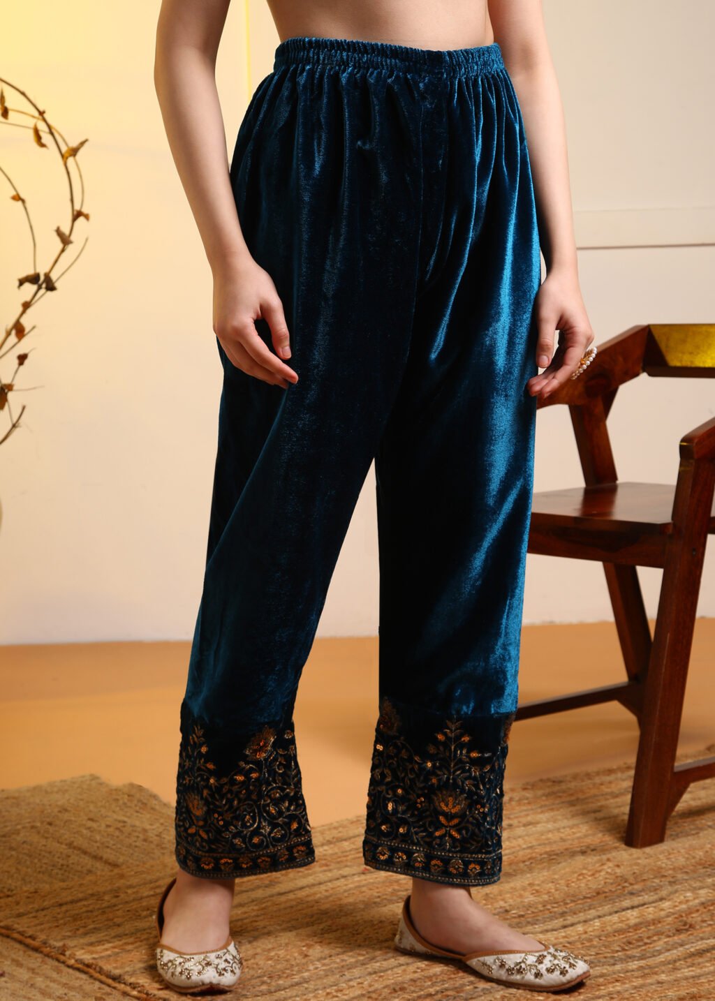 Partywear Teal Velvet Ready To Wear Salwar Suit - Image 6