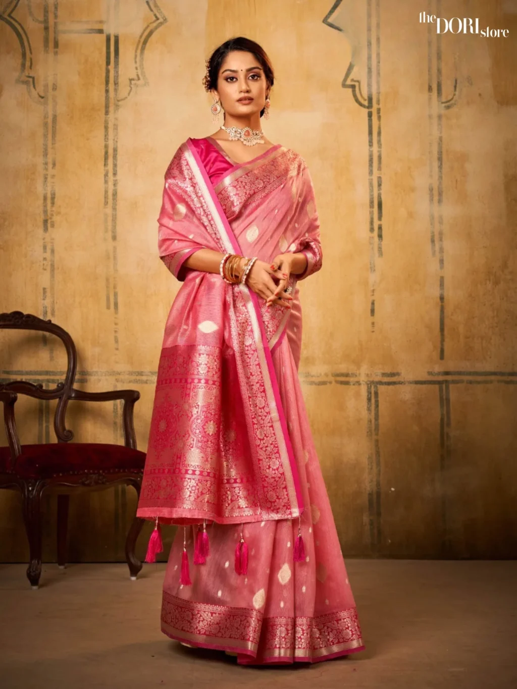 Rose Pink Partywear Banarasi Silk Saree for Women - Designer PETALS BANARASI with Beautiful Fabric and Elegant Design.