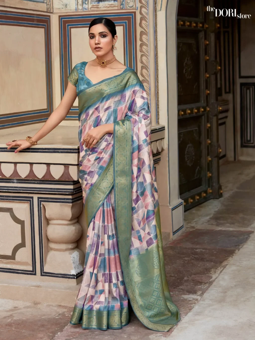 Bluish Cream Handloom Digital Print Silk Saree for Women - Designer Rashmika Silk  with Beautiful Fabric and Elegant Design.