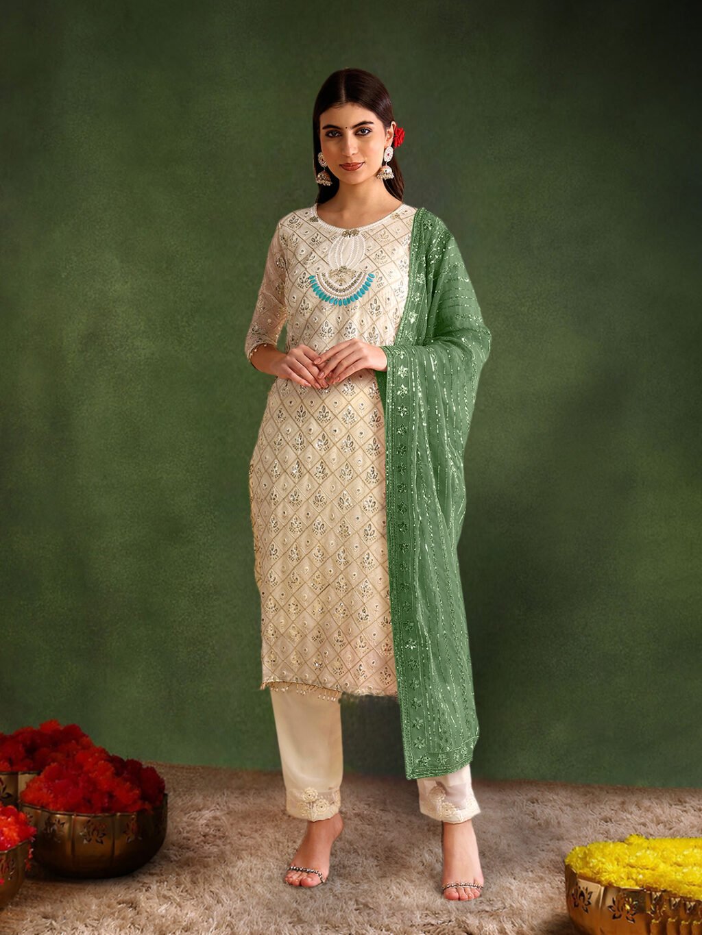 Partywear Salwar Suit in Chinon Silk and Georgette fabric