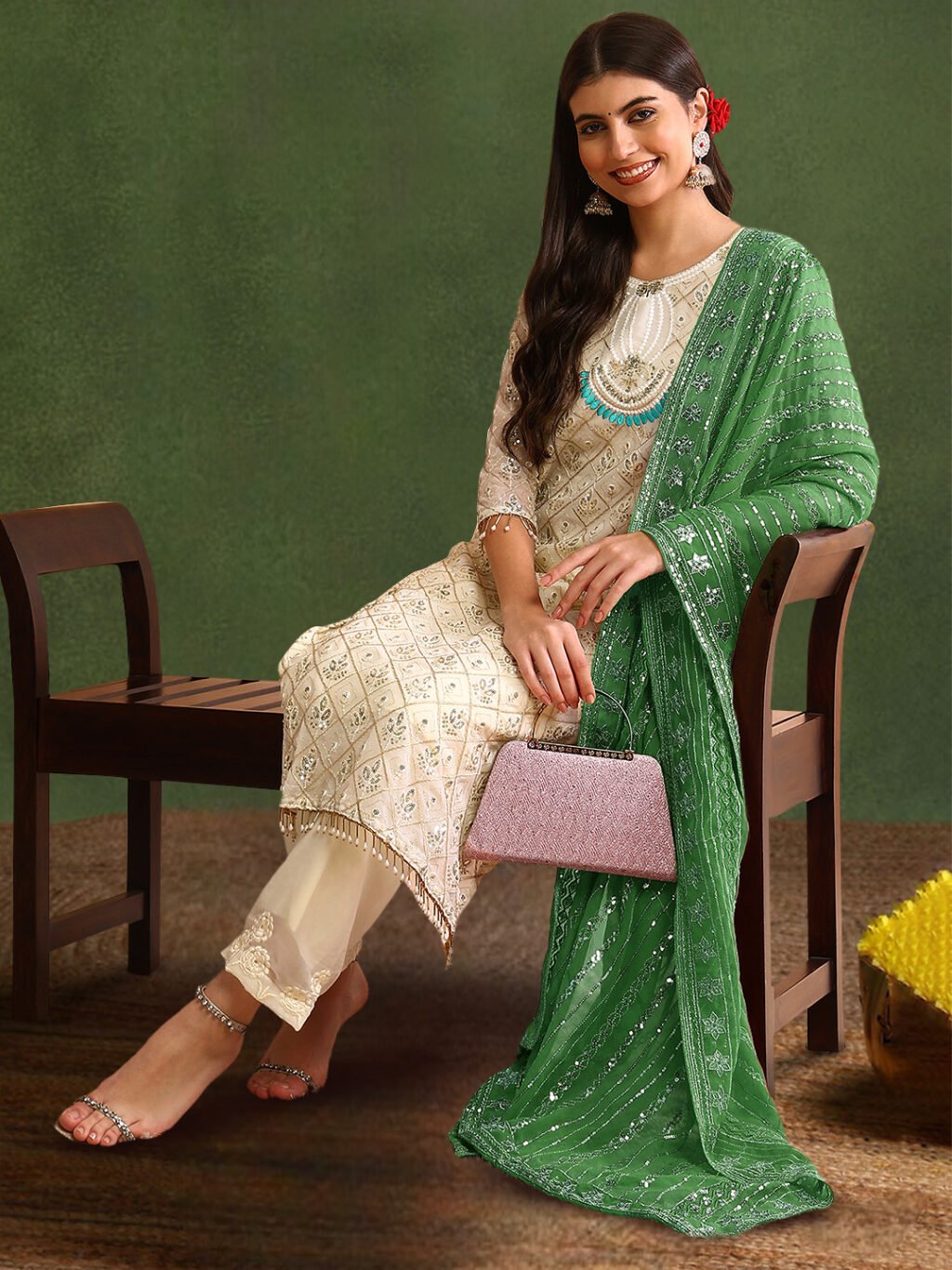 Partywear White Georgette Ready To Wear Salwar Suit - Image 4