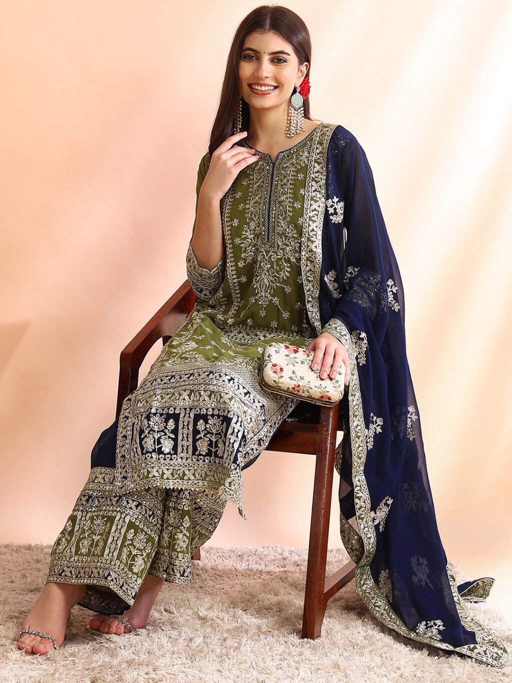 Partywear Green Georgette Ready To Wear Salwar Suit - Image 4