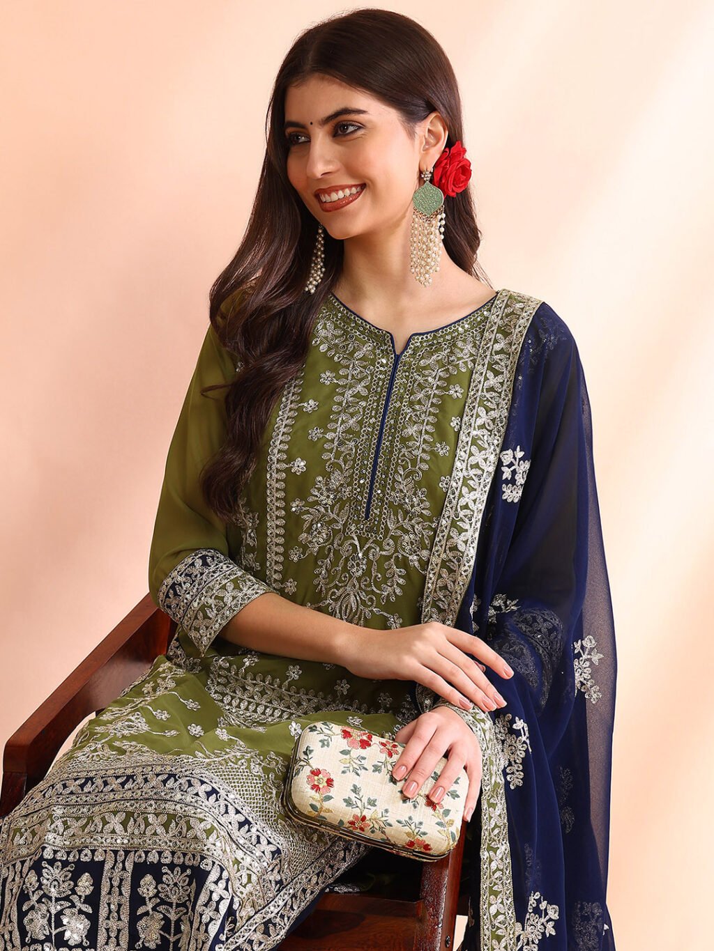 Partywear Green Georgette Ready To Wear Salwar Suit - Image 5
