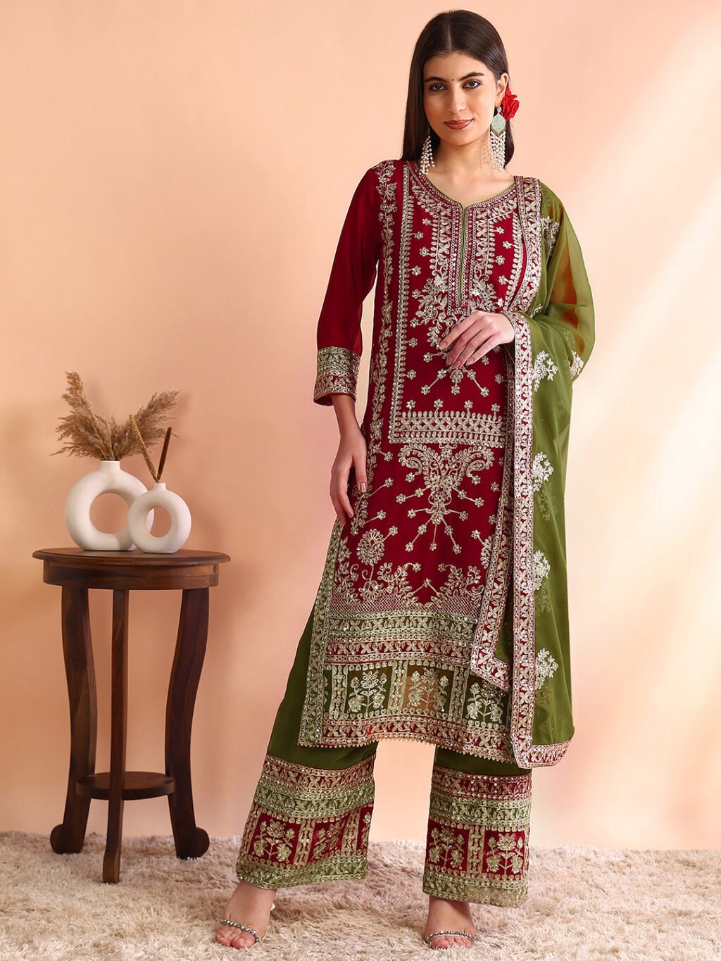 Partywear Salwar Suit in Chinon Silk and Georgette fabric