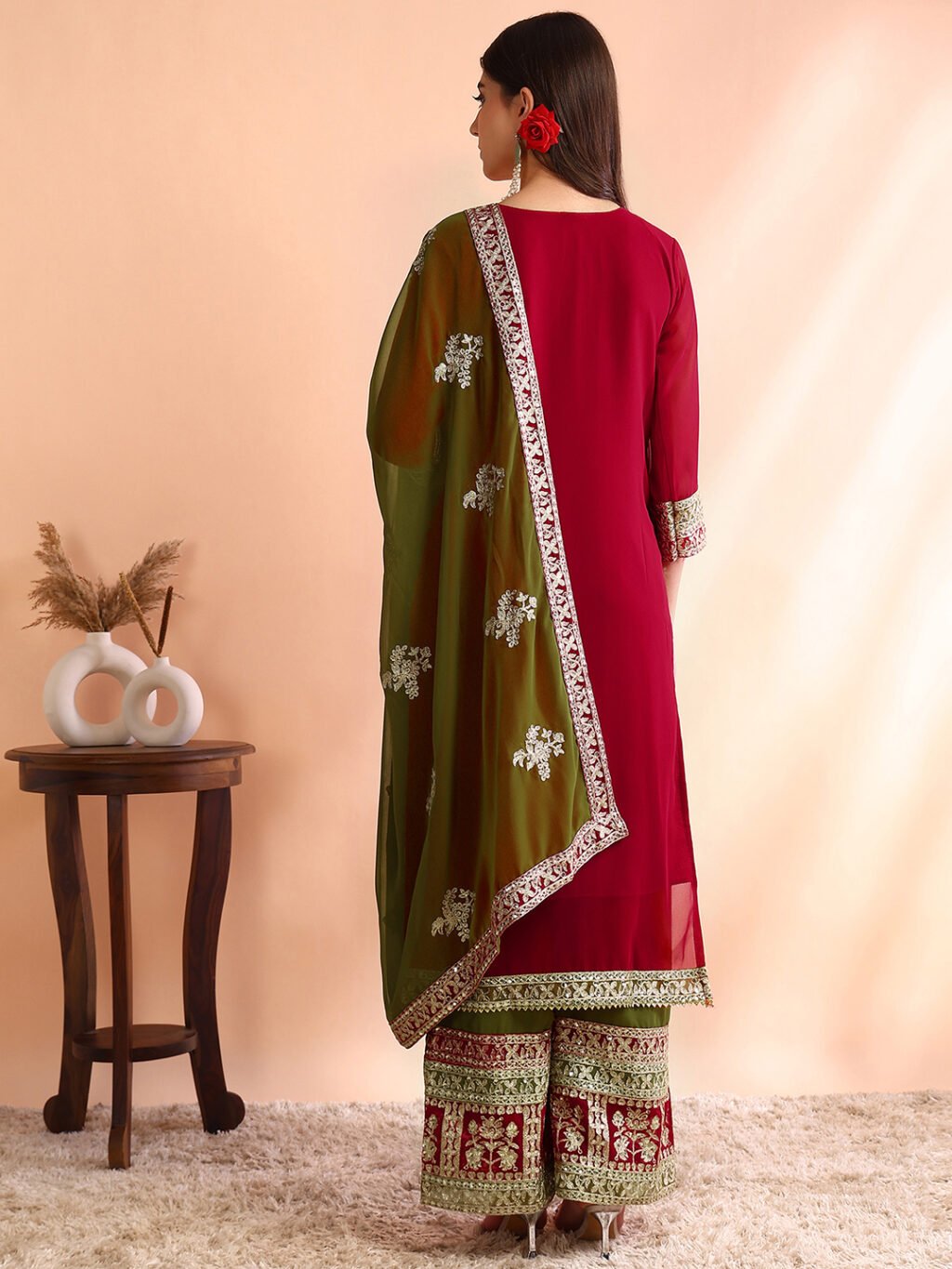Partywear Pink Georgette Ready To Wear Salwar Suit - Image 4