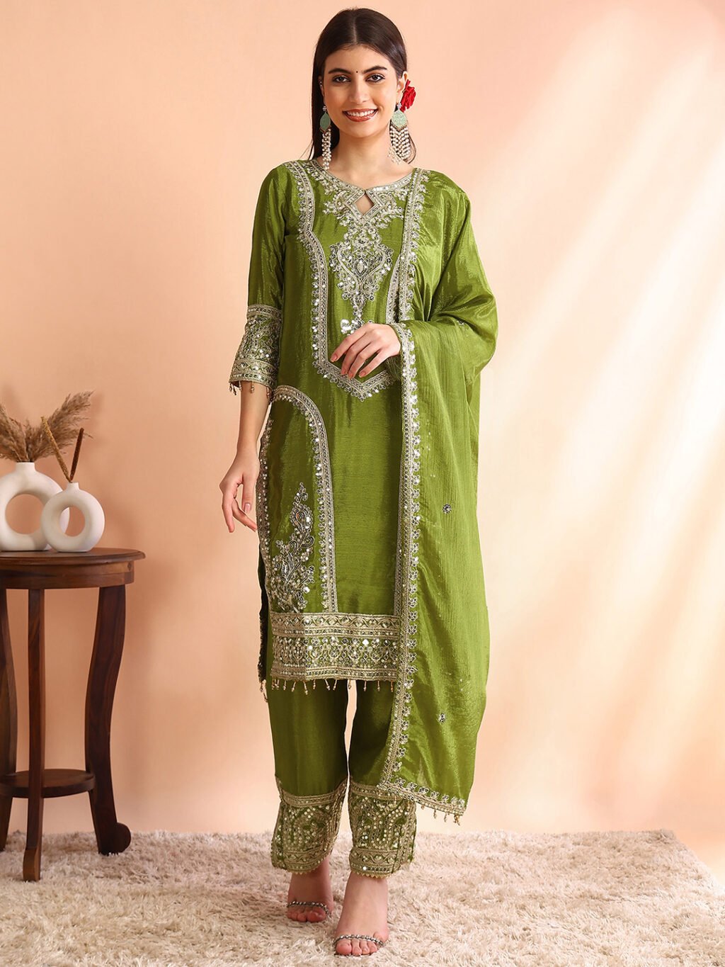 Partywear Salwar Suit in Chinon Silk and Georgette fabric