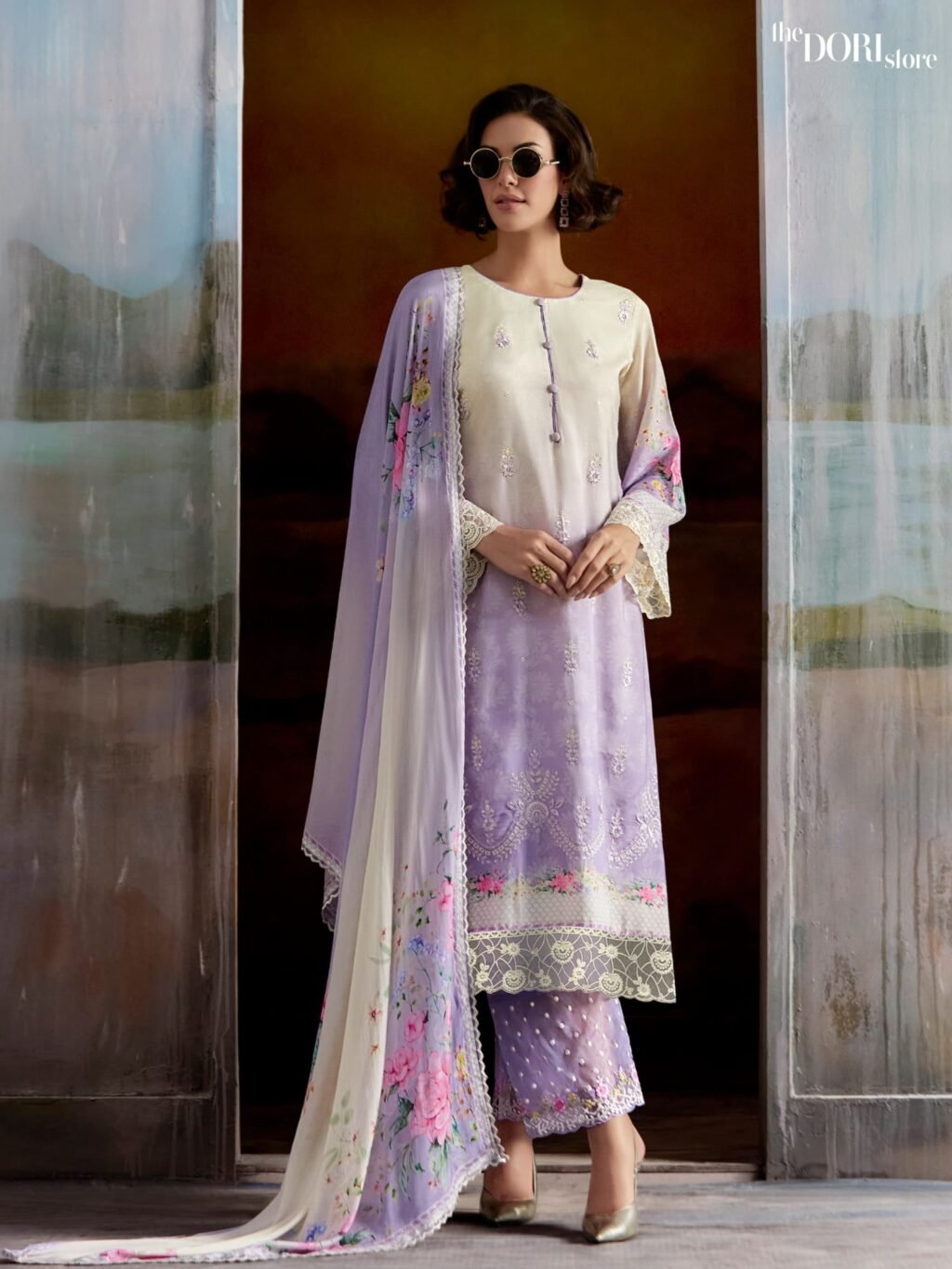 Beautiful Lavender Purple Pure Muslin Digital Designer Suit with Embroidery Work  - Beautiful Aashiqi (HEER) for a classy look.
