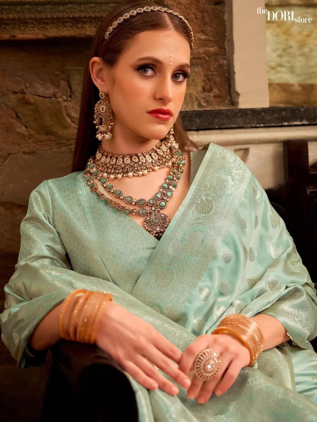 Aqua Blue Pure Soft Banarasi Sattin Silk Saree - Image 3