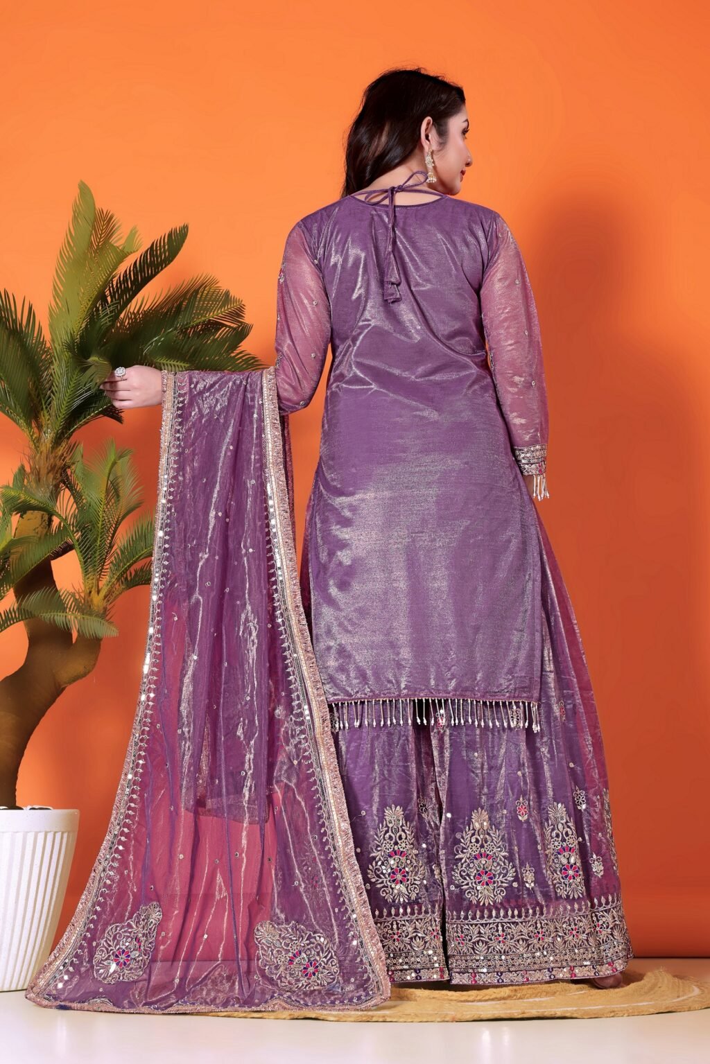 Partywear Lavendar  Twin-Net Ready To Wear Salwar Suit - Image 4