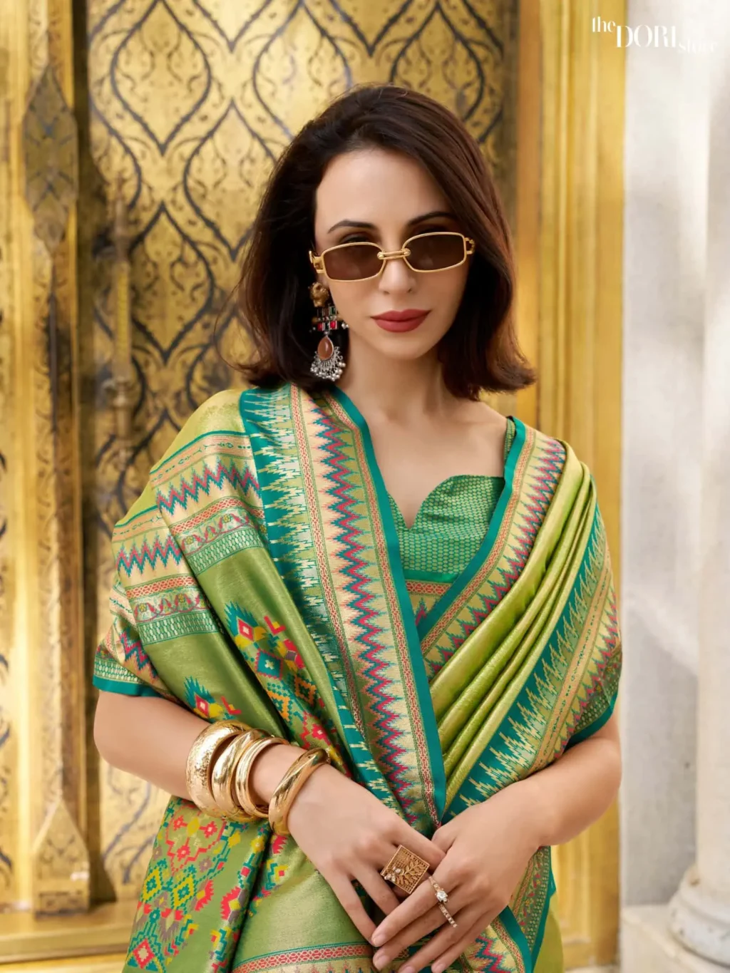 Mint Green Dual Tone Partywear Tissue Silk Saree - Image 4