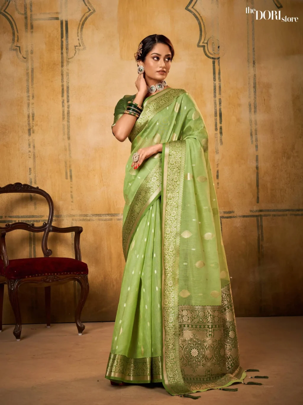 Pista Green Partywear Banarasi Silk Saree for Women - Designer PETALS BANARASI with Beautiful Fabric and Elegant Design.