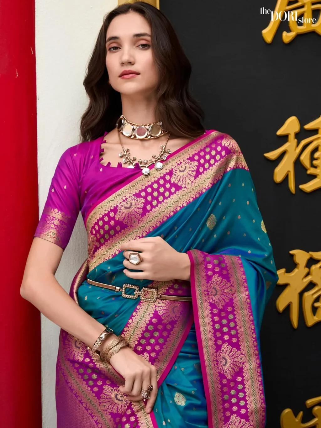 Royal Blue Designer Banarasi Silk Woven Saree - Image 3
