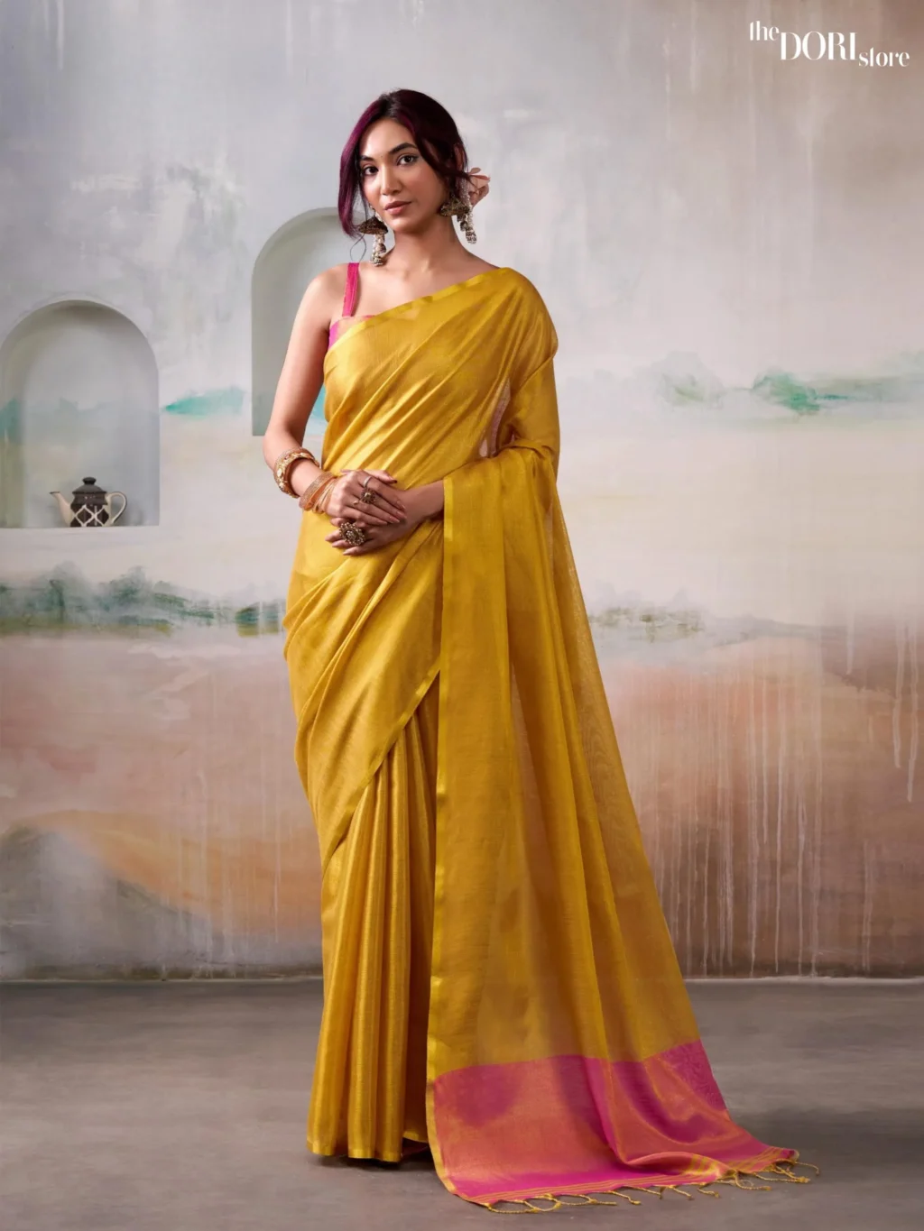 Mustard Yellow Pure Handloom Tissue Silk Saree - Image 3