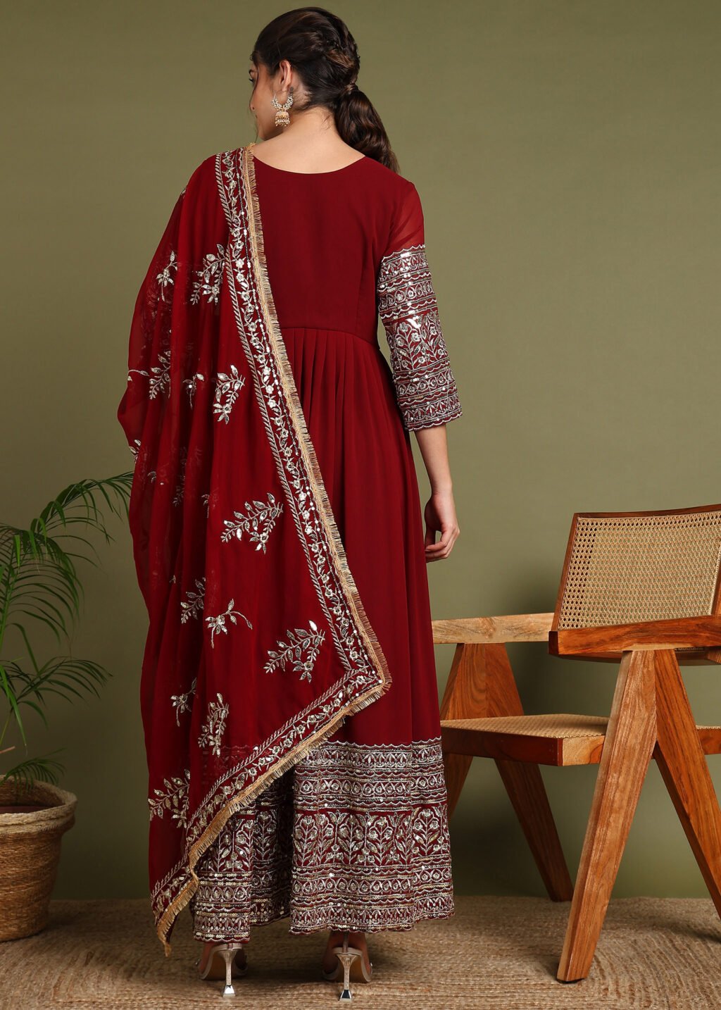 Partywear Brown Georgette Ready To Wear Salwar Suit - Image 3