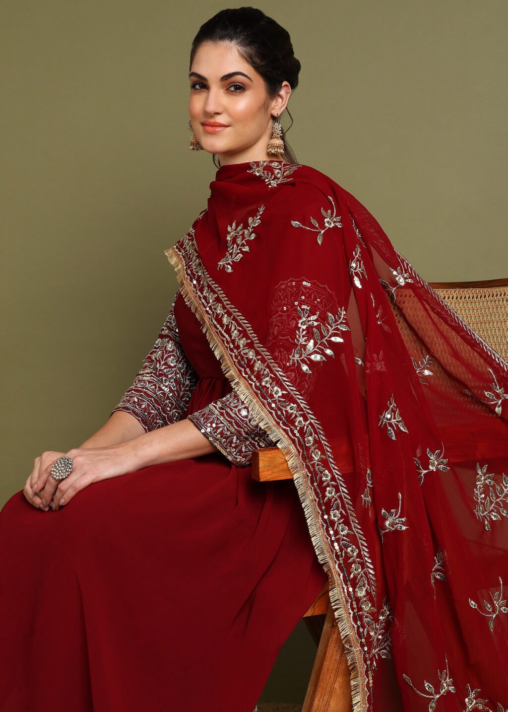 Partywear Brown Georgette Ready To Wear Salwar Suit - Image 4