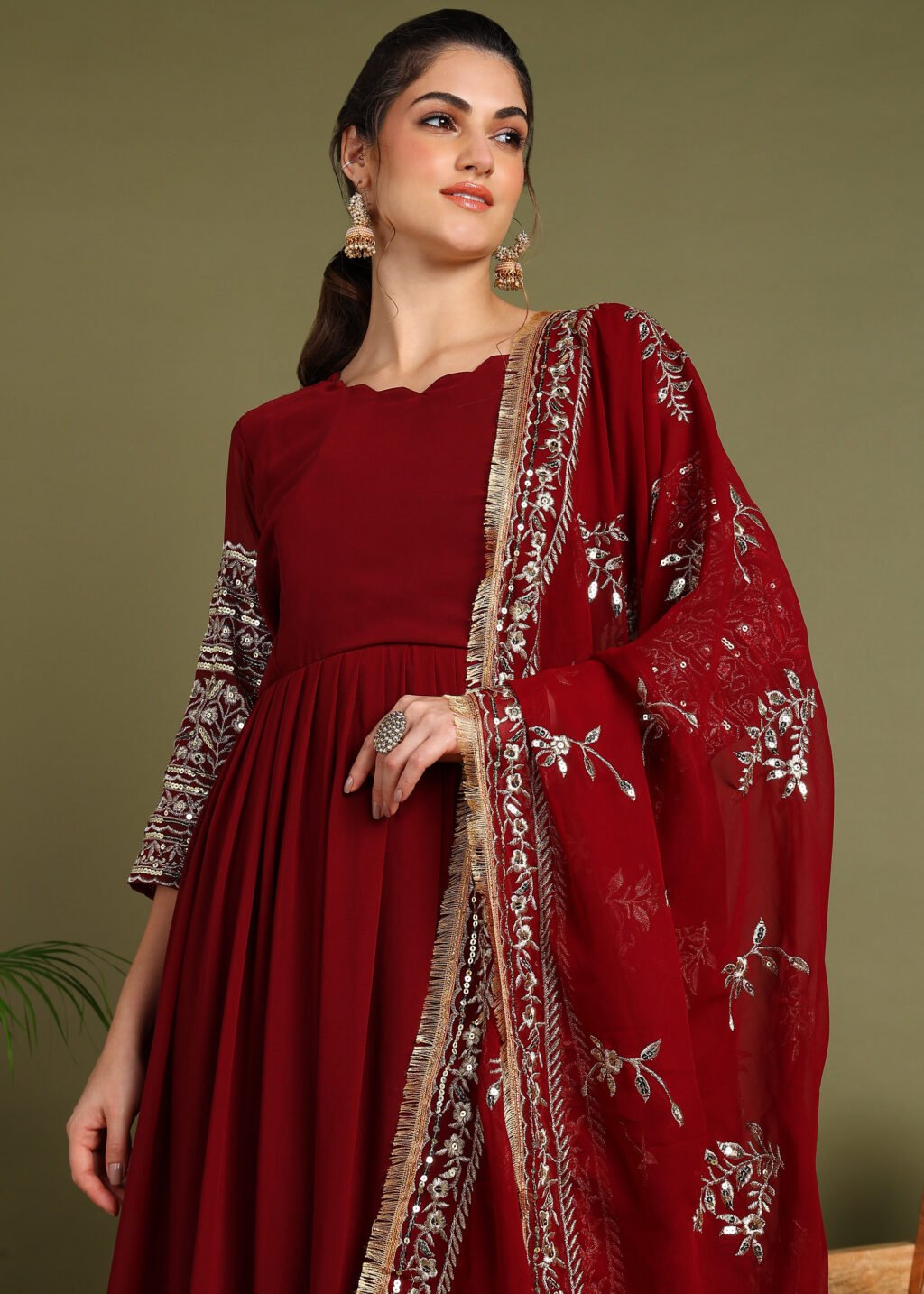 Partywear Brown Georgette Ready To Wear Salwar Suit - Image 5