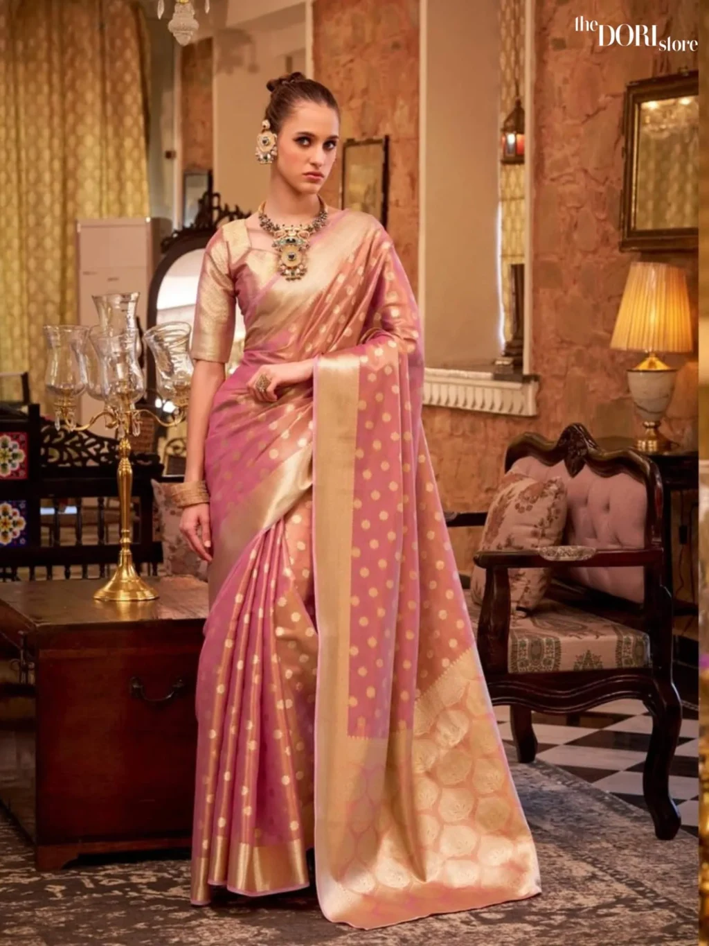 Mauve Pink Partywear Tissue Silk Woven Saree for Women - Designer Pluto  with Beautiful Fabric and Elegant Design.