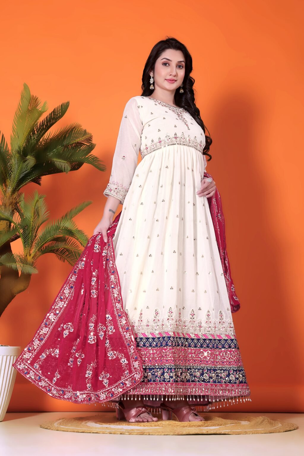 Partywear White Georgette Ready To Wear Salwar Suit - Image 3