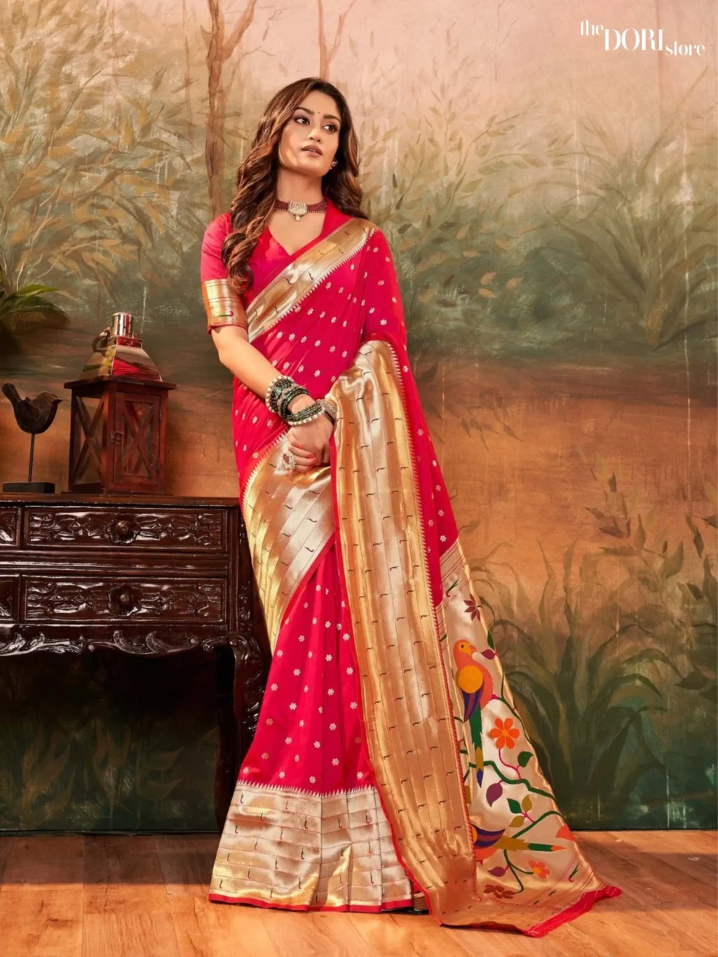 Rani Pink Paithani Silk Saree with Zari Border for Women - Designer PAVITRA PAITHANI with Beautiful Fabric and Elegant Design.