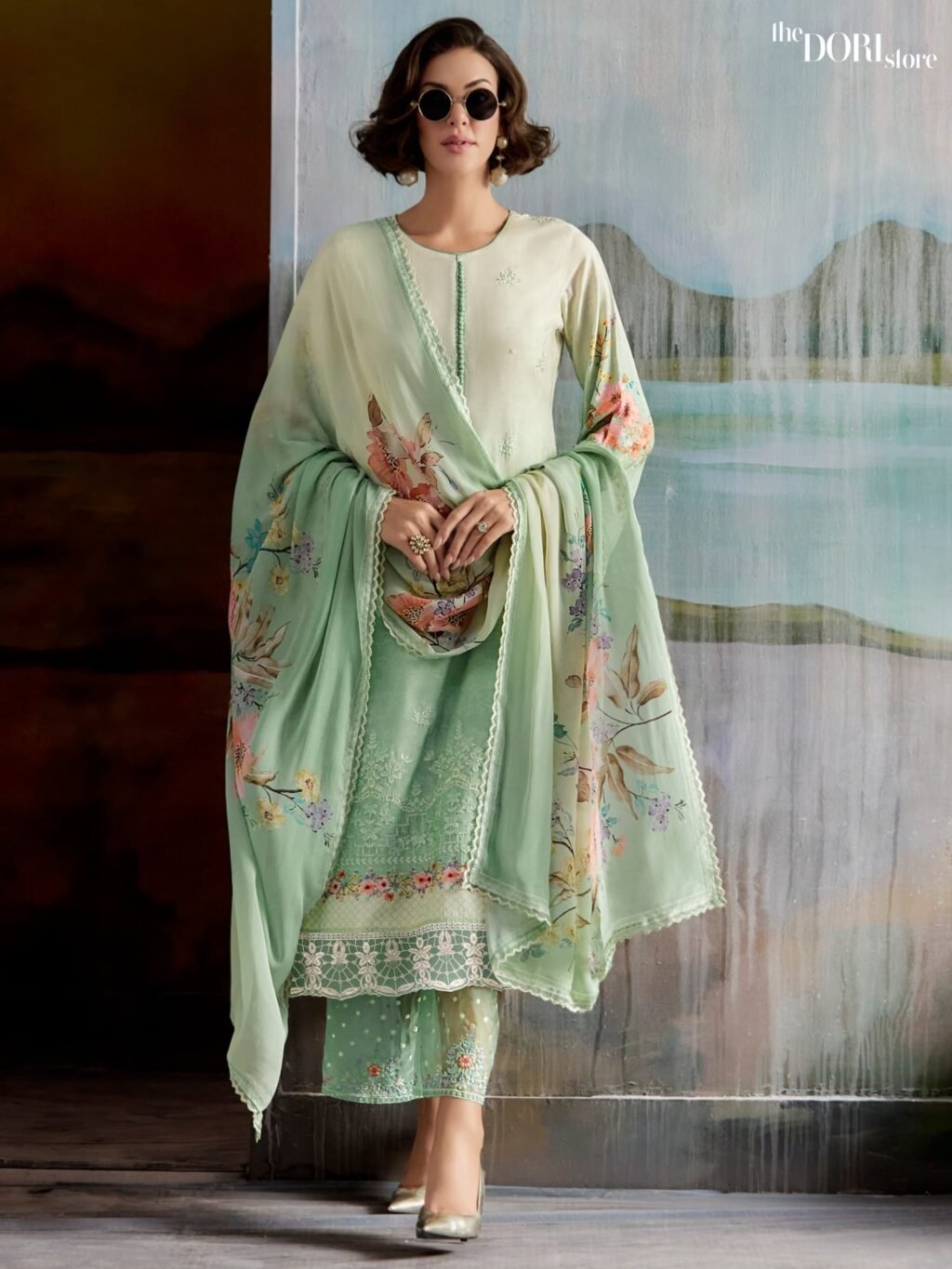Pista Green Pure Muslin Digital Designer Suit with Embroidery Work  - Beautiful Aashiqi (HEER) for a classy look.