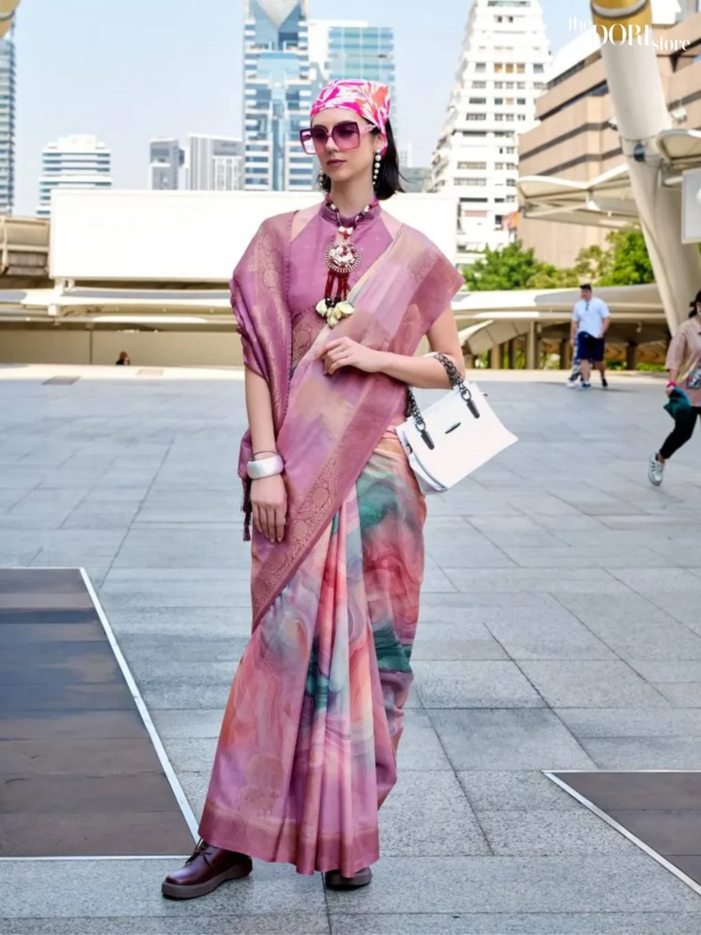 Mauve Pink Brown Handloom Mashroom Silk Saree - Image 3