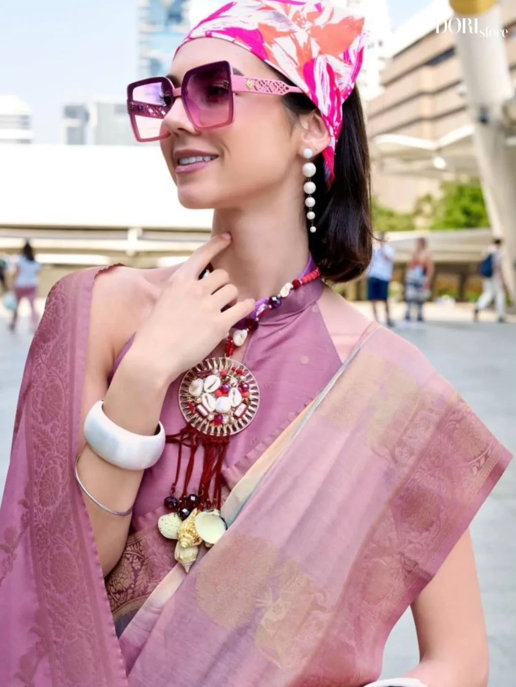 Mauve Pink Brown Handloom Mashroom Silk Saree - Image 4