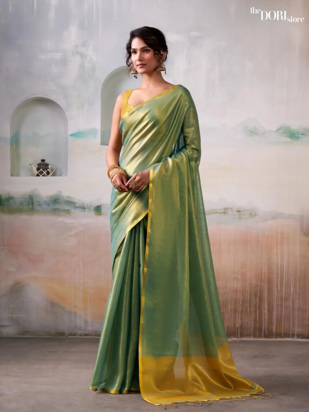 Yellowish Green Pure Handloom Tissue Silk Saree for Women - Designer ANVIKA TISSUES with Beautiful Fabric and Elegant Design.