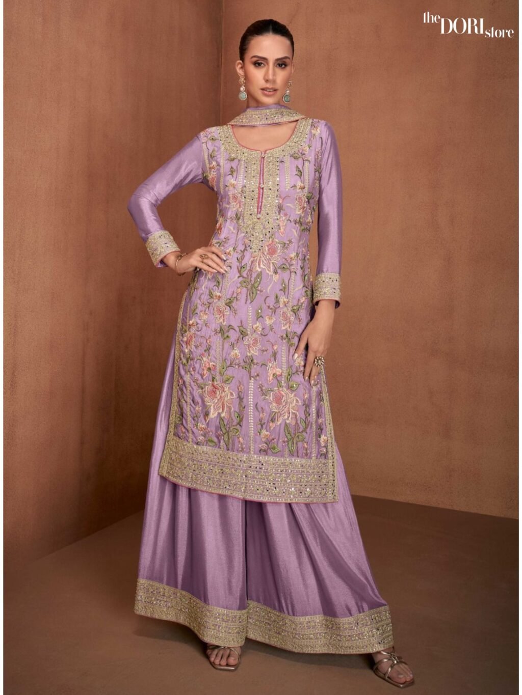 Lavender Purple Chinon Silk Partywear Suit with Embroidery & Mirror work - Beautiful GULKARYA DESIGNER (VANYA)  for a classy look.