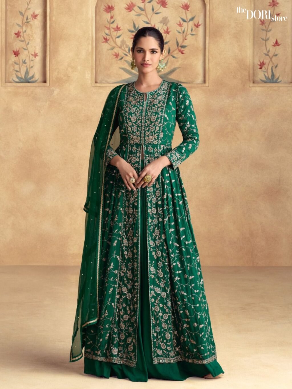 Forest Green Chinon Silk Partywear Gown Suit - Beautiful Aashirwad Creation (ALFAAZ)  for a classy look.