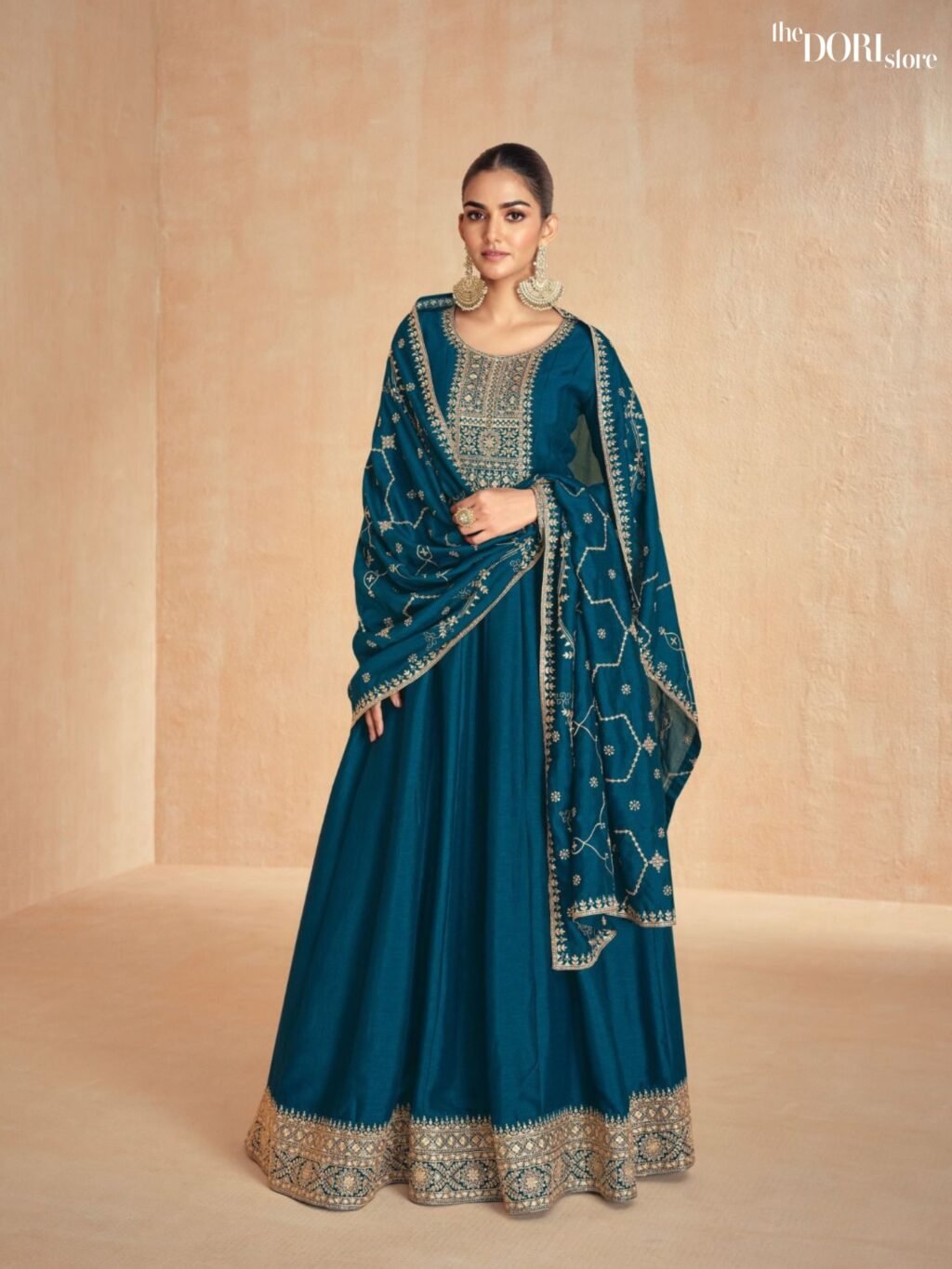 Royal Deep Blue Partywear Silk Gown Suit  - Beautiful Aashirwad Creation (TANISHA)  for a classy look.
